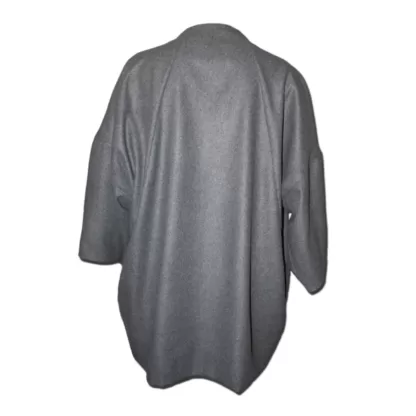 Rear view of a charcoal Kyoto Coat with long sleeves