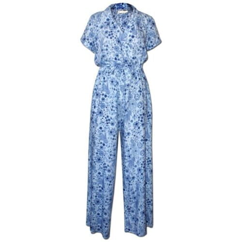 Red and Blue Folral Print Jump Suit For Girls