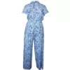 Rear detail of a Blue Floral Jumpsuit with short sleeves