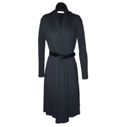 Long layered charcoal dress coat with long sleeves