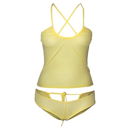 Peek A Boo Camisole and Pantie Set in Hot Yellow