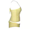 Side view of a peek a boo lingerie set in yellow