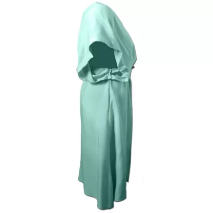 Side view of a mint coloured kaftan dress with a pull tie waist