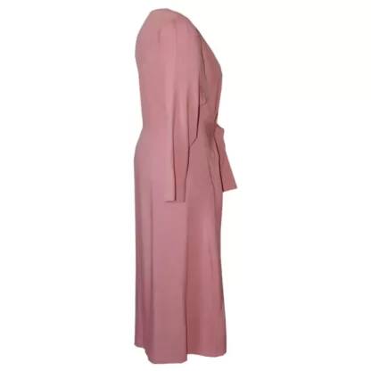 Profile of a rose maxi dress showing the detail and style with long sleeves