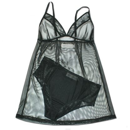Sultry Mesh Babydoll Camisole and Pantie Set in Black