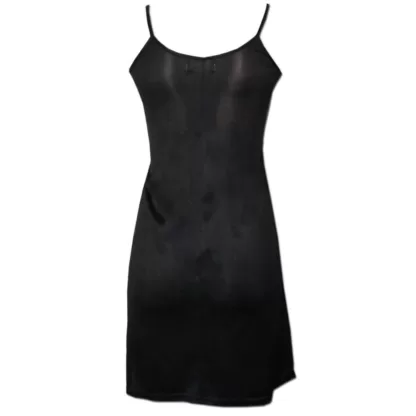 Rear details on a black slip dress for women