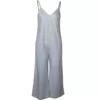 Simple grey linen jumpsuit for women with spaghetti straps