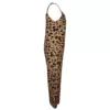 Profile of a leopard printed linen jumpsuit with spaghetti straps