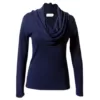 Navy cowl neck jersey with long sleeves and semi fitted waistline
