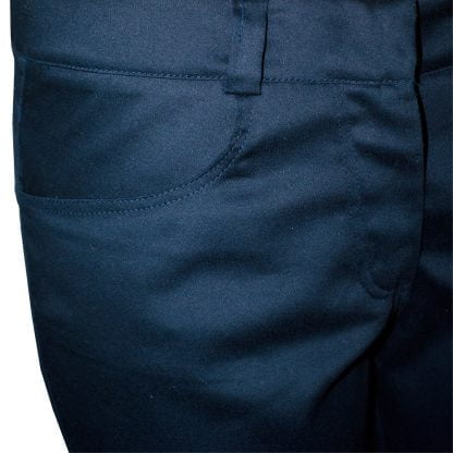 close up picture of navy chinos for women
