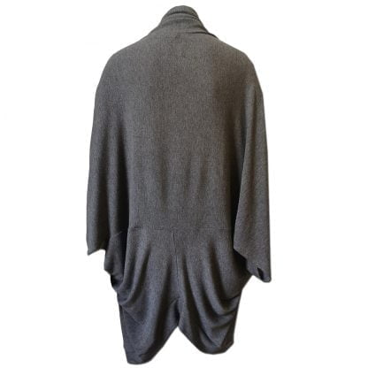 A cocoon style loose fitting knit cardigan in Charcoal Melange back view.