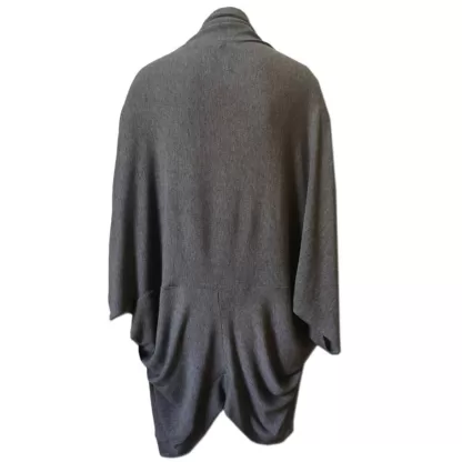 A cocoon style loose fitting knit cardigan in Charcoal Melange back view.