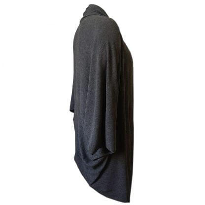 A cocoon style loose fitting knit cardigan in Charcoal Melange side view.