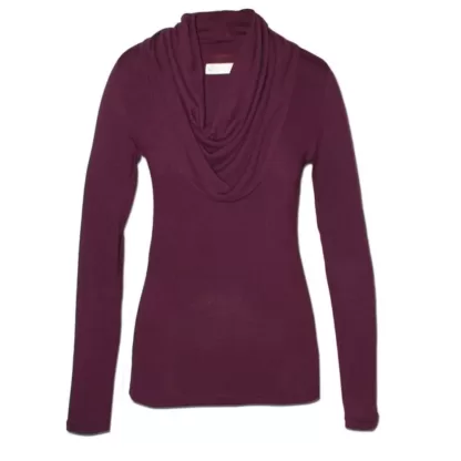 Nucleus berry cowl neck jersey for women with long sleeves and hip length hem