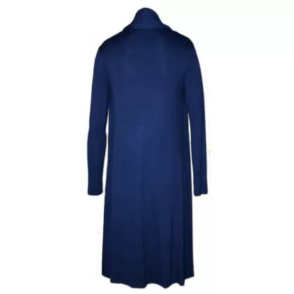 Back view of a long sleeve Coat Dress in Navy