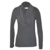 Nucleus Charcoal Melange Cowl Neck Jersey with long loose sleevess slightly fitted and falls to the hip. It has a draped cowl neck design feature. Front View