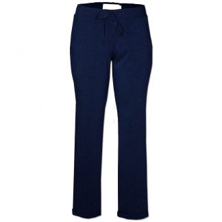 Jogger Chinos in Navy made from a thick stretch fabric with an elasticated waist with pull tie. front pockets and a straight leg with a hem turn-up. Front view