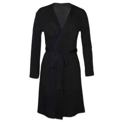 Nucleus Black Knit Coat you can wrap around you using a belt tie