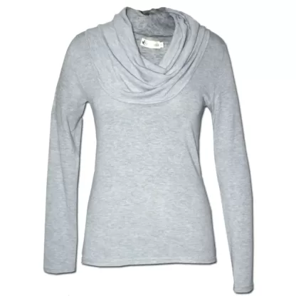 Grey Melange Cowl Neck Jersey: The Perfect Winter Layering Piece front view