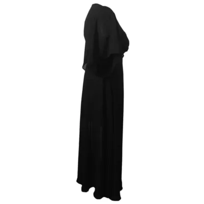 Side view of a Black Balcony Dress in chiffon wrap