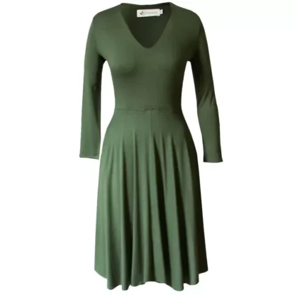 Olive Stretch Dress Front View