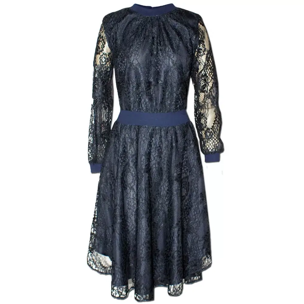 Navy Lace Dress - The Femme, Front View