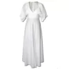 Romantic long length cream dress with short loose fitting sleeves