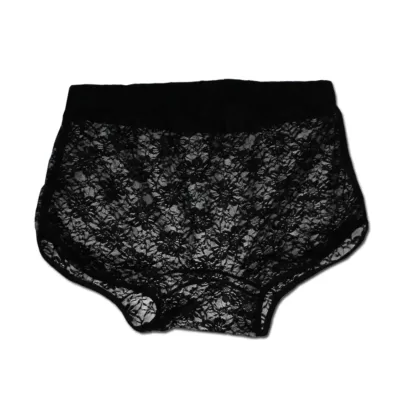 Nucleus Lace Boxer Briefs back view. Stretch polyester lace, Elasticated wide waistband, no central seams, lace gusset.