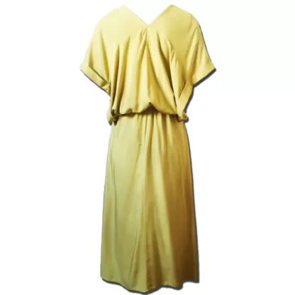 Delightful Summer Kaftan Dress - Oh So Easy in Citroen. Back View. Wide Sleeves, Pull Tie waist, V neck and front slit.