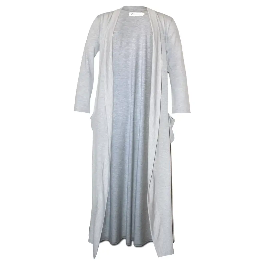 Ellie Long Soft Knit Coat in Grey Melange Front view