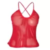 Peek a boo underwear set in red mesh camisole front