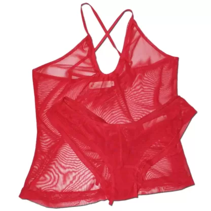peek a boo underwear set in red mesh flat front