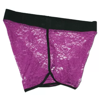 Beautiful Mens seductive underwear - Lace Boxer Briefs in Magenta, Side View