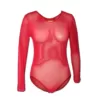 Red Sheer Mesh Bodysuit. Body view