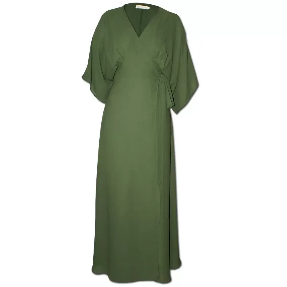 Nucleus Balcony Dress in Olive Green Chiffon. Front View