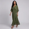 Nucleus Balcony Dress in Olive Green Chiffon