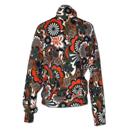 Tracksuit Jacket in retro print: Orange and Green 70's Print Granny Tracksuit - Vibrant Retro Style for Unique Fashion Statements. Back Jacket View