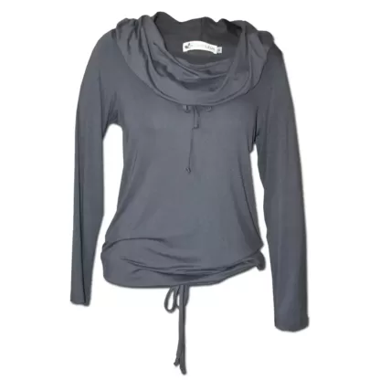 Charcoal Tie Cowl Neck Top, front view