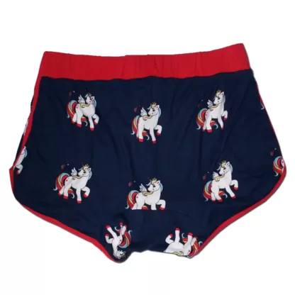 Mens Unicorn Boxers with a red elastic waistband and red binding detail, back view
