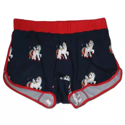 Mens Unicorn Boxers with a red elastic waistband and red binding detail, front view