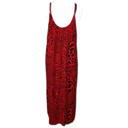 Erin Red Tiger Maxi Dress. Long Dress with pockets and adjustable straps. Back View