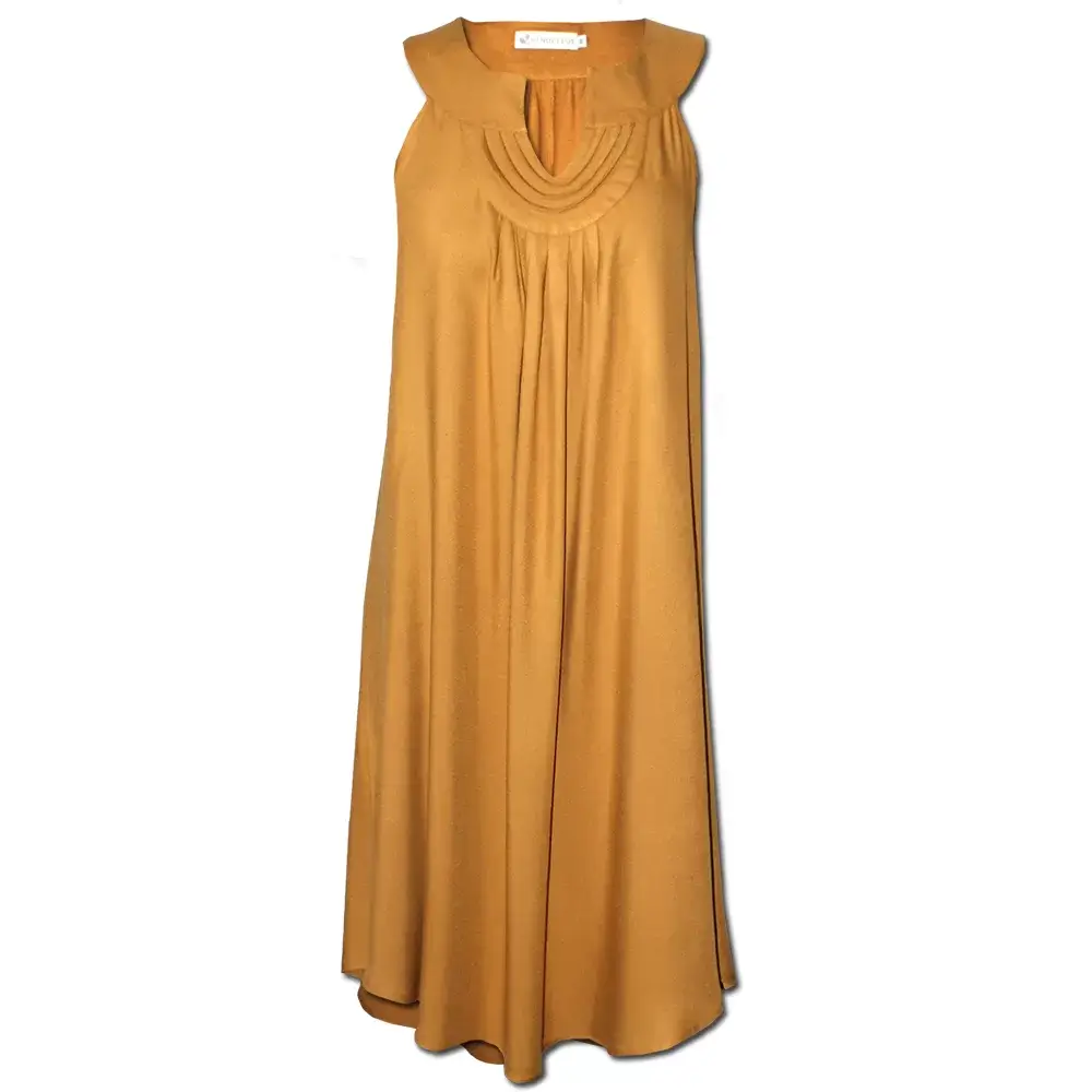 Nucleus Windey Mustard Summer Dress. Midi Summer dress, Racer back front view