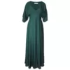 Nucleus Romance Forest Green Maxi Dress. Empire waist, front slit, kimono sleeves and centre back zip. Front View