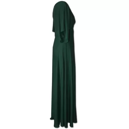 Nucleus Romance Forest Green Maxi Dress. Empire waist, front slit, kimono sleeves and centre back zip. Side View