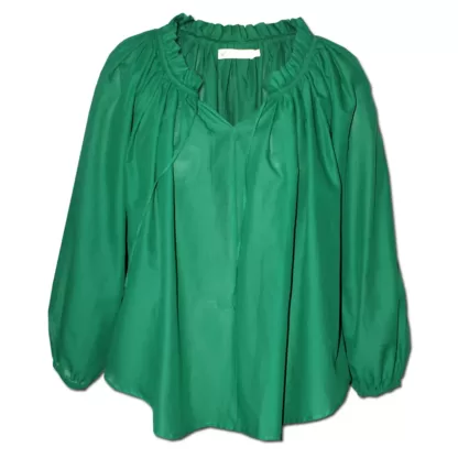 Emerald Green Billow Blouse, un-tied front view
