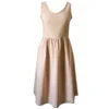 Sleeveless Summer Dress. The Tea Garden Dress in Sand. Linen, pockets fit and flare, front view