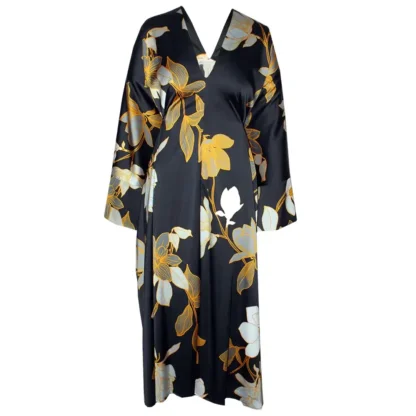 Japanese Inspired Dress, The Osaka in Black floral print, front back tied view