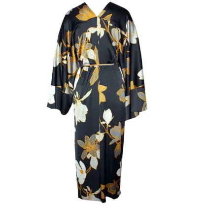 Japanese Inspired Dress, The Osaka in Black floral print, front back view