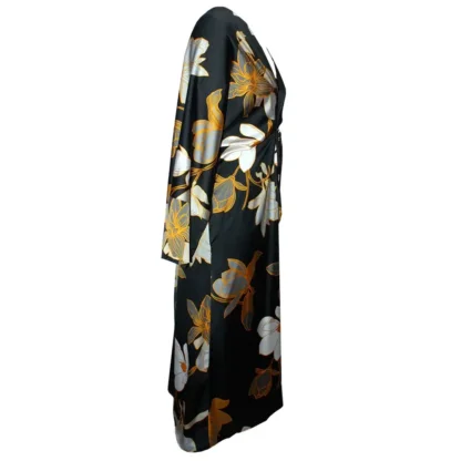 Japanese Inspired Dress, The Osaka in Black floral print, side view