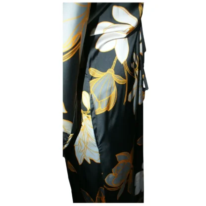 Japanese Inspired Dress, The Osaka in Black floral print, side close up view